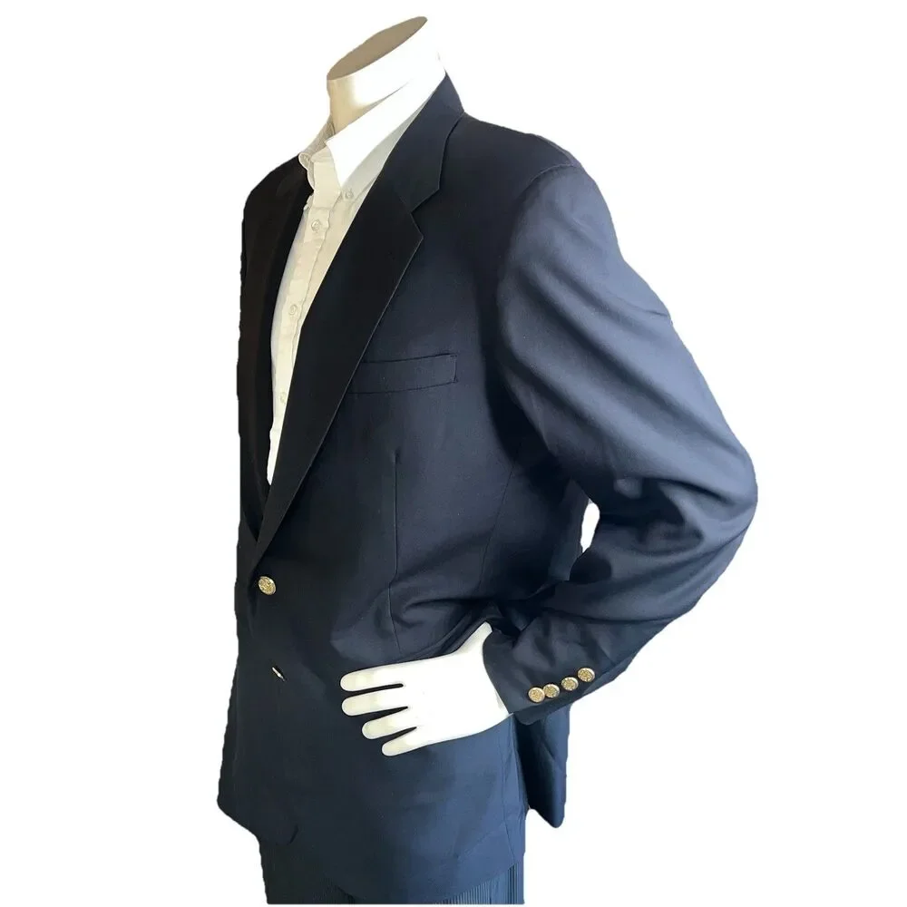 Vintage HICKEY FREEMAN Bespoke  Men’s 44L Blazer Wool Gold Button Sport Coat
